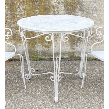 TAVOLO DA ESTERNO VINTAGE GIARDINO FERRO BIANCO DESIGN ANNI 70 FIORE OLD TABLE