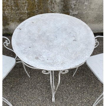 TAVOLO DA ESTERNO VINTAGE GIARDINO FERRO BIANCO DESIGN ANNI 70 FIORE OLD TABLE