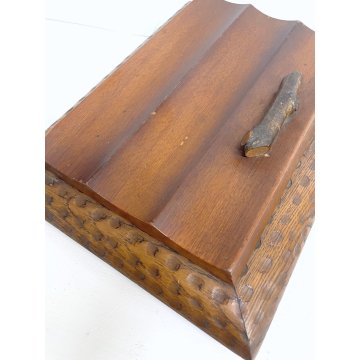 ANTICA SCATOLA COFANETTO per SIGARI LEGNO SCANALATO DECORO RAMO VINTAGE '900