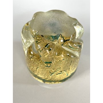 VASO VETRO MURANO SOFFIATO VERDE FOGLIA ORO BAROVIER & TOSO ø 6,5 x 6,5 cm/h '40