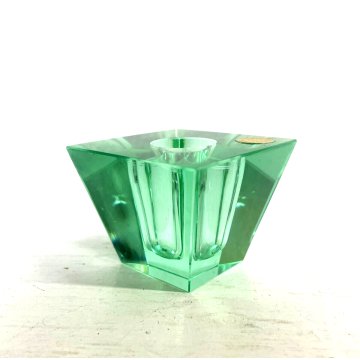 PORTA CANDELE VINTAGE VETRO MURANO Cesare Toso TAGLIO DIAMANTE VERDE ACQUA '70s