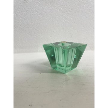 PORTA CANDELE VINTAGE VETRO MURANO Cesare Toso TAGLIO DIAMANTE VERDE ACQUA '70s