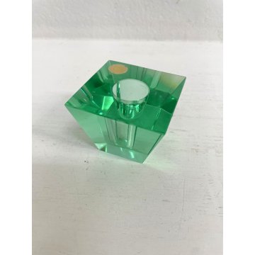 PORTA CANDELE VINTAGE VETRO MURANO Cesare Toso TAGLIO DIAMANTE VERDE ACQUA '70s