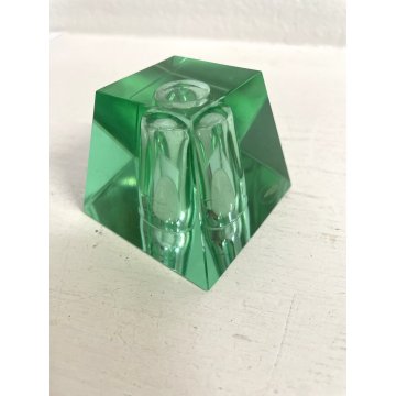 PORTA CANDELE VINTAGE VETRO MURANO Cesare Toso TAGLIO DIAMANTE VERDE ACQUA '70s