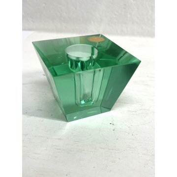 PORTA CANDELE VINTAGE VETRO MURANO Cesare Toso TAGLIO DIAMANTE VERDE ACQUA '70s