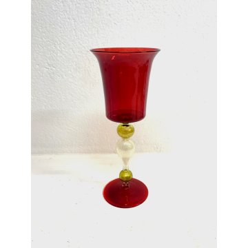 GRANDE CALICE COPPA VETRO SOFFIATO Murano ROSSO RUBINO STILE BAROCCO 24cm/h '900