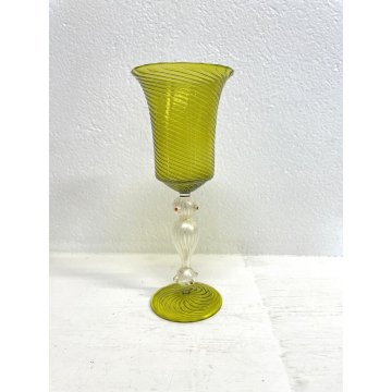 GRANDE CALICE COPPA VETRO SOFFIATO Murano GIALLO STILE BAROCCO 25,5 cm/h '900