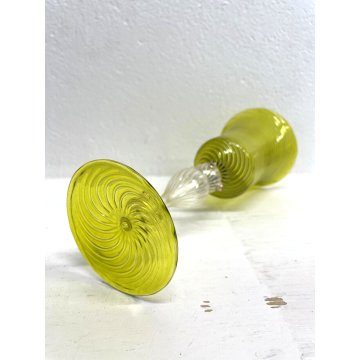 GRANDE CALICE COPPA VETRO SOFFIATO Murano GIALLO STILE BAROCCO 25,5 cm/h '900