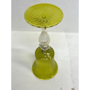 GRANDE CALICE COPPA VETRO SOFFIATO Murano GIALLO STILE BAROCCO 25,5 cm/h '900