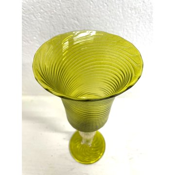 GRANDE CALICE COPPA VETRO SOFFIATO Murano GIALLO STILE BAROCCO 25,5 cm/h '900