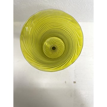 GRANDE CALICE COPPA VETRO SOFFIATO Murano GIALLO STILE BAROCCO 25,5 cm/h '900