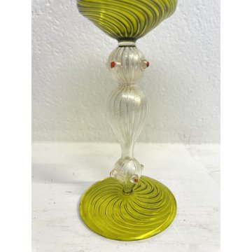 GRANDE CALICE COPPA VETRO SOFFIATO Murano GIALLO STILE BAROCCO 25,5 cm/h '900