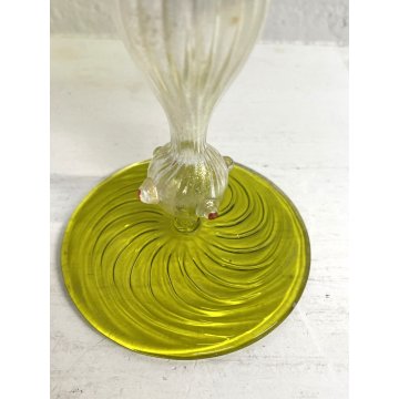 GRANDE CALICE COPPA VETRO SOFFIATO Murano GIALLO STILE BAROCCO 25,5 cm/h '900