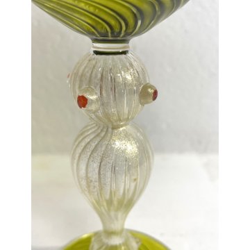 GRANDE CALICE COPPA VETRO SOFFIATO Murano GIALLO STILE BAROCCO 25,5 cm/h '900