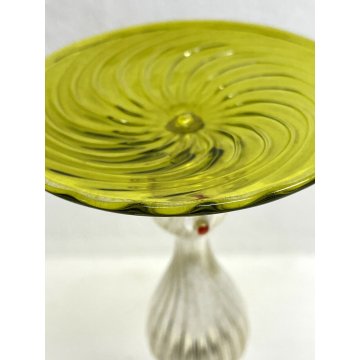 GRANDE CALICE COPPA VETRO SOFFIATO Murano GIALLO STILE BAROCCO 25,5 cm/h '900