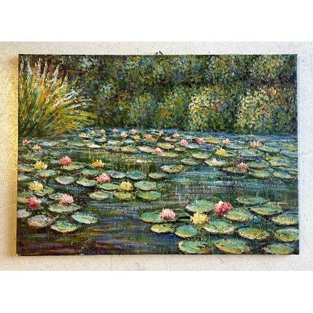 DIPINTO OLIO TELA COPIA D'AUTORE Scuola Artisti Romani CLAUDE MONET Lago Ninfee