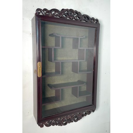 BACHECA CINESE PORTA OGGETTI ESPOSTIORE DA PARETE LEGNO ANNI 70 VETRINETTA