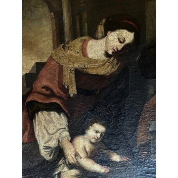 ANTICO DIPINTO OLIO TELA SACRA FAMIGLIA S. Giovanni BAMBINO SCUOLA ITALIANA '600