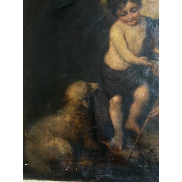 ANTICO DIPINTO OLIO TELA COPIA "I Bambini della Conchiglia" RELIGIOSO '600/'700