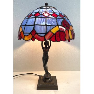 LAMPADA TIFFANY DONNA OTTONE 48 cm VINTAGE SCRIVANIA TABLE LAMP MOSAICO VETRO