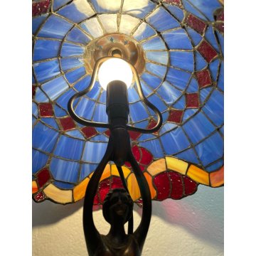 LAMPADA TIFFANY DONNA OTTONE 48 cm VINTAGE SCRIVANIA TABLE LAMP MOSAICO VETRO