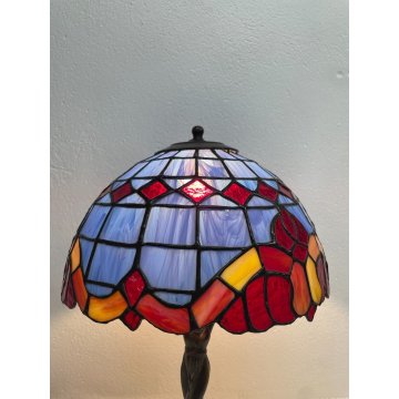 LAMPADA TIFFANY DONNA OTTONE 48 cm VINTAGE SCRIVANIA TABLE LAMP MOSAICO VETRO