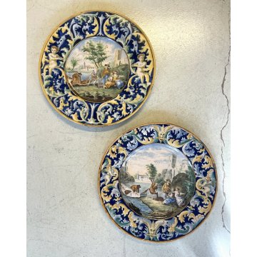 COPPIA GRANDE PIATTO PARATA CERAMICA G. Battaglia Napoli ISTORIATO ø 46 cm '800