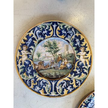 COPPIA GRANDE PIATTO PARATA CERAMICA G. Battaglia Napoli ISTORIATO ø 46 cm '800