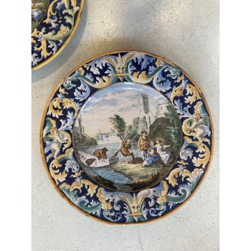 COPPIA GRANDE PIATTO PARATA CERAMICA G. Battaglia Napoli ISTORIATO ø 46 cm '800