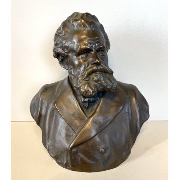 SCULTURA TUTTOTONDO Giosuè Carducci BUSTO UOMO RITRATTO BRONZO FIGURA EPOCA '900