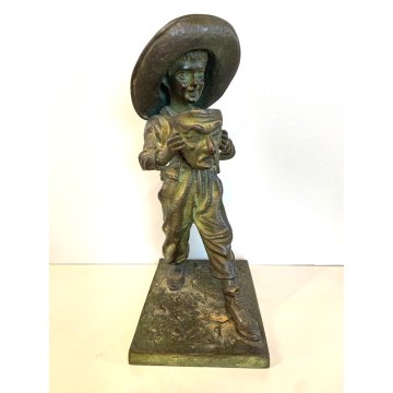 SCULTURA TUTTOTONDO FIGURA BAMBINO CONTADINO MASCHERA RITRATTO BRONZO EPOCA '900