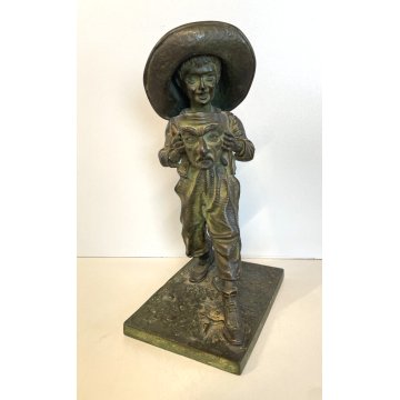 SCULTURA TUTTOTONDO FIGURA BAMBINO CONTADINO MASCHERA RITRATTO BRONZO EPOCA '900