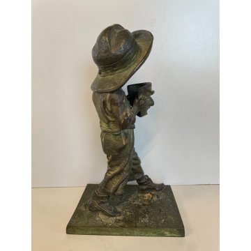 SCULTURA TUTTOTONDO FIGURA BAMBINO CONTADINO MASCHERA RITRATTO BRONZO EPOCA '900