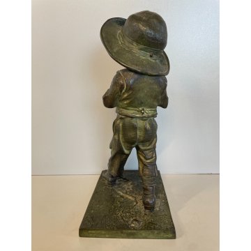 SCULTURA TUTTOTONDO FIGURA BAMBINO CONTADINO MASCHERA RITRATTO BRONZO EPOCA '900