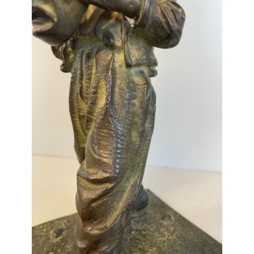 SCULTURA TUTTOTONDO FIGURA BAMBINO CONTADINO MASCHERA RITRATTO BRONZO EPOCA '900