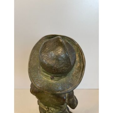 SCULTURA TUTTOTONDO FIGURA BAMBINO CONTADINO MASCHERA RITRATTO BRONZO EPOCA '900