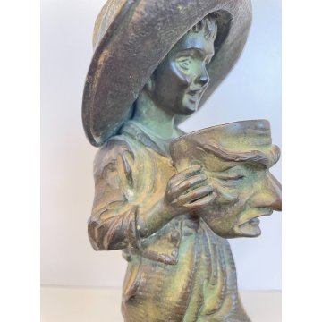 SCULTURA TUTTOTONDO FIGURA BAMBINO CONTADINO MASCHERA RITRATTO BRONZO EPOCA '900