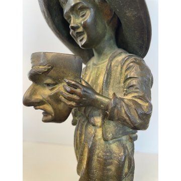 SCULTURA TUTTOTONDO FIGURA BAMBINO CONTADINO MASCHERA RITRATTO BRONZO EPOCA '900