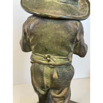 SCULTURA TUTTOTONDO FIGURA BAMBINO CONTADINO MASCHERA RITRATTO BRONZO EPOCA '900