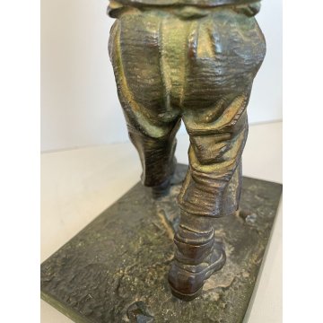 SCULTURA TUTTOTONDO FIGURA BAMBINO CONTADINO MASCHERA RITRATTO BRONZO EPOCA '900