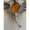 ANTICA GRANDE SPILLA LIBELLULA ARGENTO 925 AMBRA VINTAGE dragonfly PIN SILVER