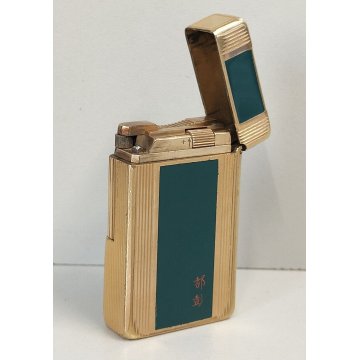 ACCENDINO TASCA St Dupont LACCA CINESE VERDE France VINTAGE GOLD LIGHTER BRIQUET