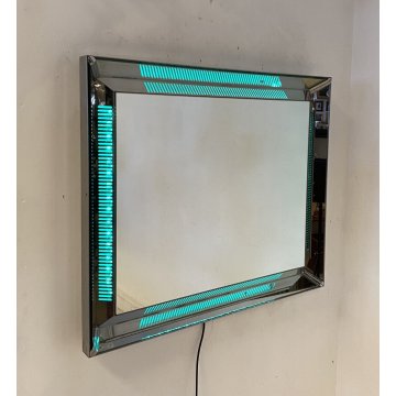 DESIGN SPECCHIO RETRO ILLUMINATO LED COLORI VINTAGE MIRROR ANNI 70 METALLO BAGNO