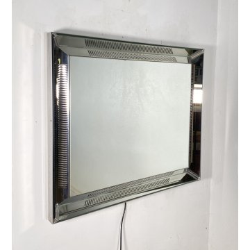 DESIGN SPECCHIO RETRO ILLUMINATO LED COLORI VINTAGE MIRROR ANNI 70 METALLO BAGNO