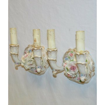 COPPIA ANTICA APPLIQUE CERAMICA Fabris DIPINTO epoca 900 FLOREALE Liberty LAMP