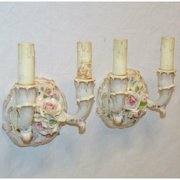 COPPIA ANTICA APPLIQUE CERAMICA Fabris DIPINTO epoca 900 FLOREALE Liberty LAMP