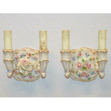 COPPIA ANTICA APPLIQUE CERAMICA Fabris DIPINTO epoca 900 FLOREALE Liberty LAMP