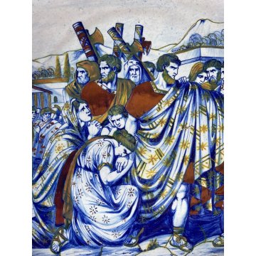 GRANDE PIATTO PARATA MAIOLICA LUSTRO SCENA STORIA ROMANA S.M.G. Gualdo T. ø 50cm