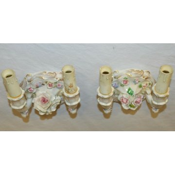 COPPIA ANTICA APPLIQUE CERAMICA Fabris DIPINTO epoca 900 FLOREALE Liberty LAMP
