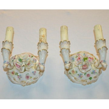 COPPIA ANTICA APPLIQUE CERAMICA Fabris DIPINTO epoca 900 FLOREALE Liberty LAMP